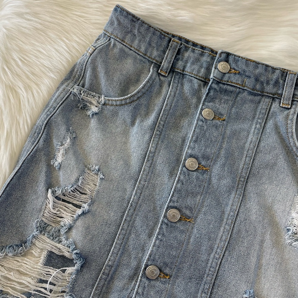 Free People Ripped Jean Skirt - Picture 3 of 9